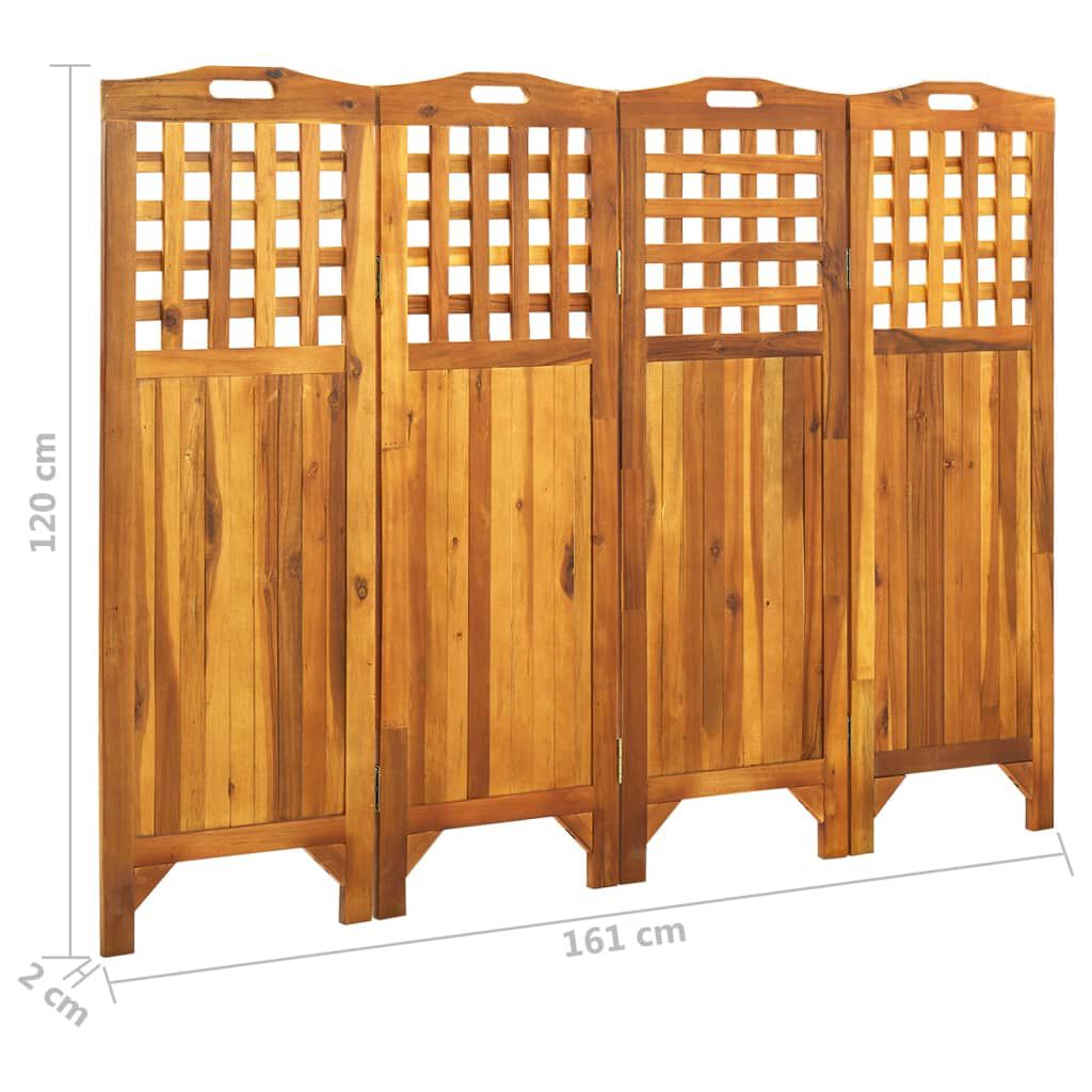 vidaXL 4-Panel Room Divider 161x2x120 cm Solid Acacia Wood