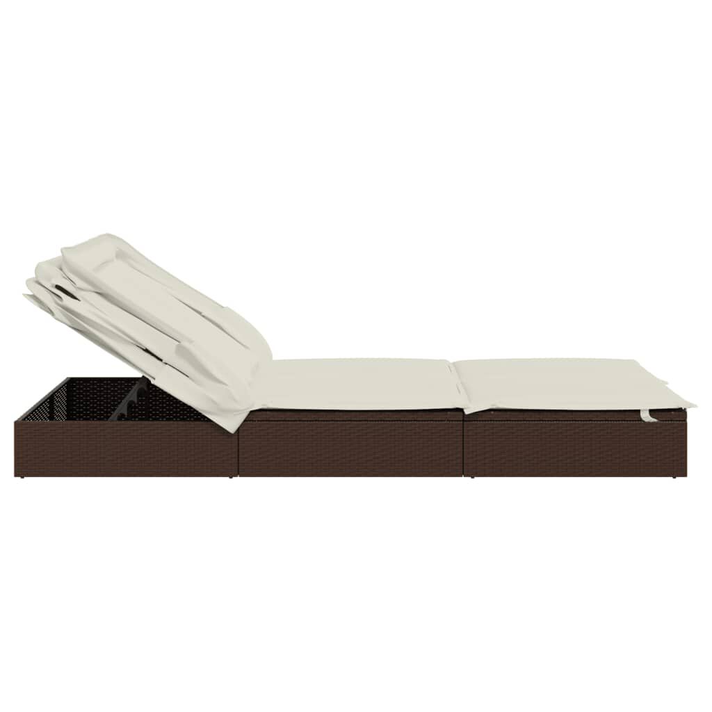 vidaXL 2-Person Sunbed with Foldable Roof Brown 213x118x97cm Poly Rattan