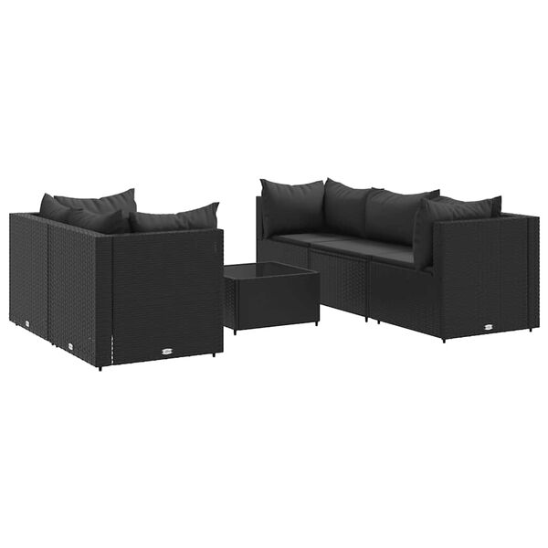 vidaXL 6 Piece Garden Lounge Set with Cushions Black Poly Rattan