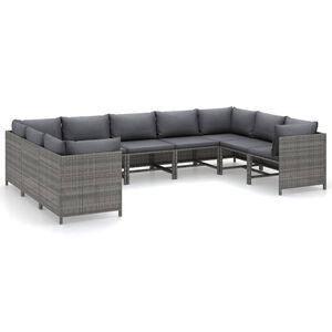 vidaXL 9 Piece Garden Lounge Set with Cushions Poly Rattan Grey
