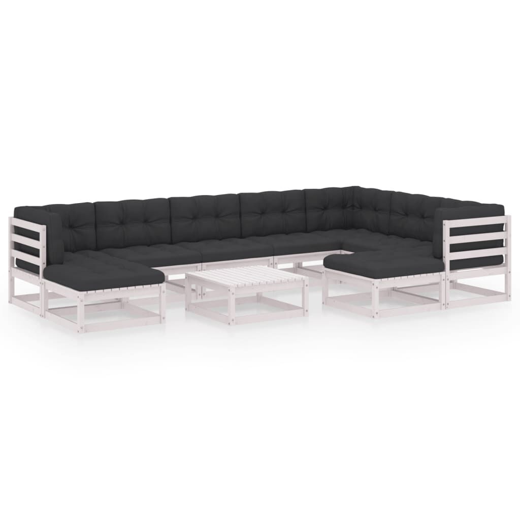 vidaXL 10 Piece Garden Lounge Set with Cushions White Solid Pinewood