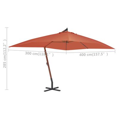 vidaXL Cantilever Garden Parasol with Wooden Pole 400x300 cm Terracotta