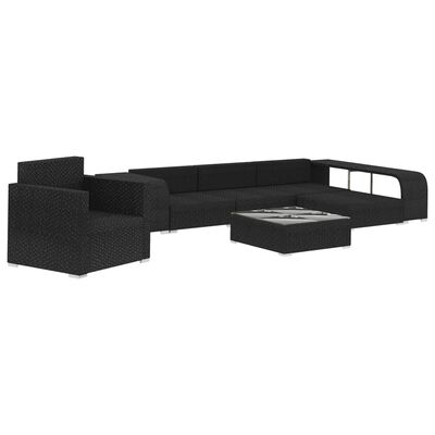 vidaXL 8 Piece Garden Lounge Set with Cushions Poly Rattan Black