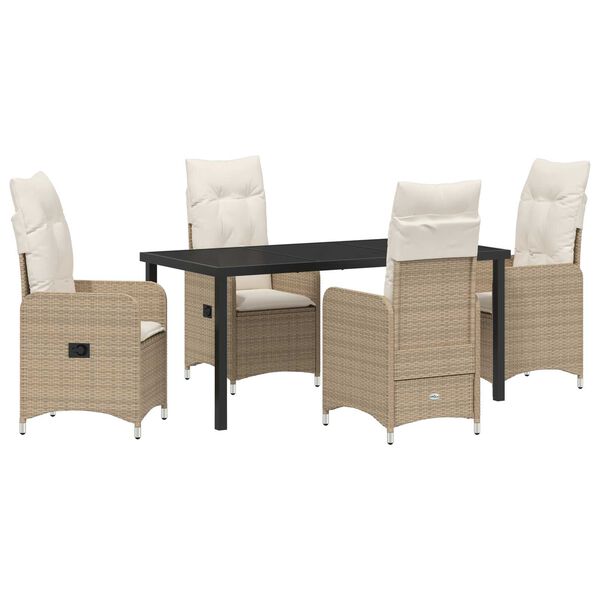 vidaXL Garden Dining Set with Cushion 5 pcs Beige Poly Rattan