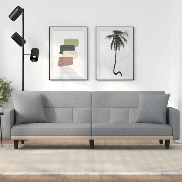vidaXL Sofa Bed with Cushions Light Grey Fabric