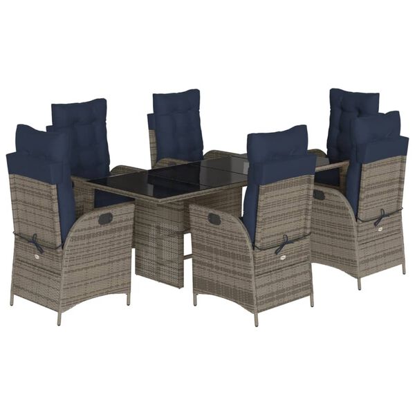 vidaXL 9 Piece Garden Dining Set with Cushions Grey Poly Rattan