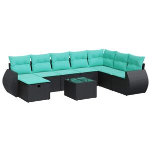 vidaXL 8 Piece Garden Sofa Set with Cushions Black Poly Rattan