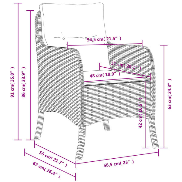 vidaXL Garden Chairs with Cushions 2 pcs Grey Poly Rattan