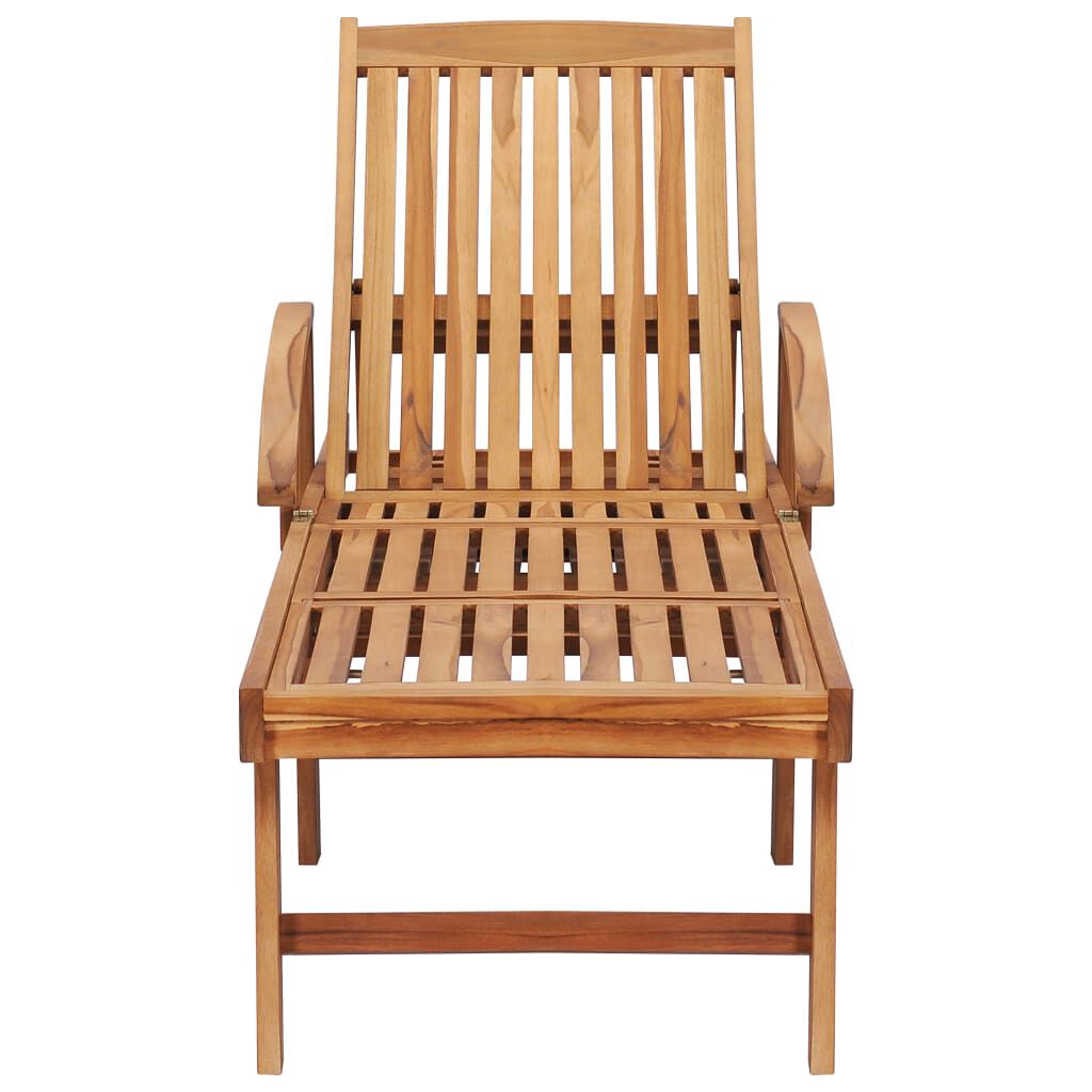 vidaXL Sun Lounger with Table and Cushion Solid Teak Wood