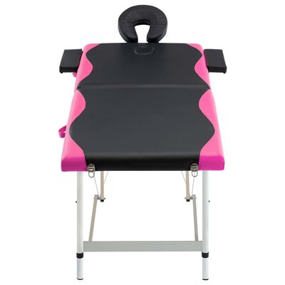 vidaXL 2-Zone Foldable Massage Table Aluminium Black and Pink