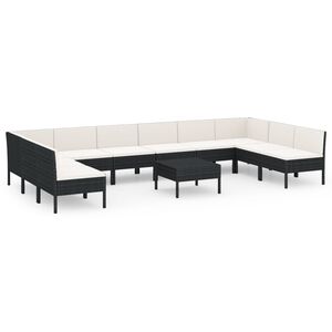 vidaXL 11 Piece Garden Lounge Set with Cushions Poly Rattan Black