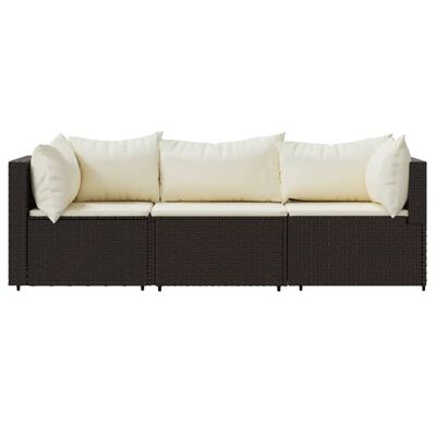 vidaXL 3 Piece Garden Lounge Set with Cushions Brown Poly Rattan