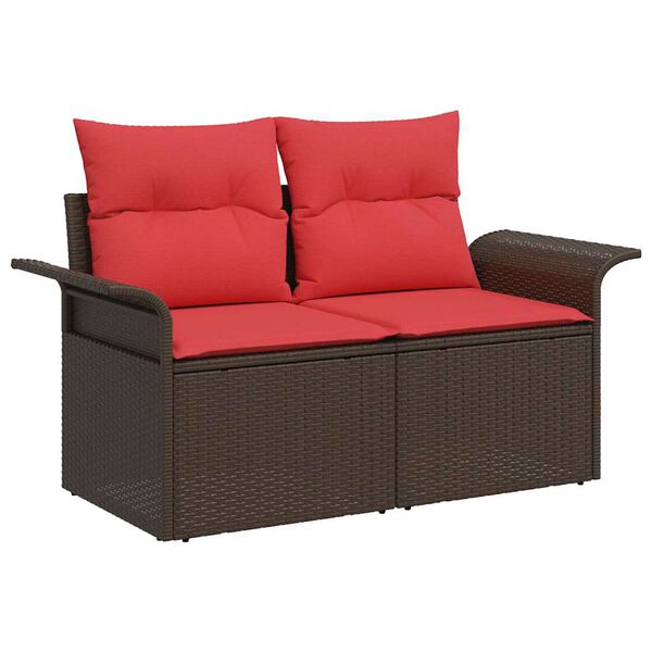 vidaXL Garden Sofa Set with Cushion 8 pcs Brown and Red Poly Rattan