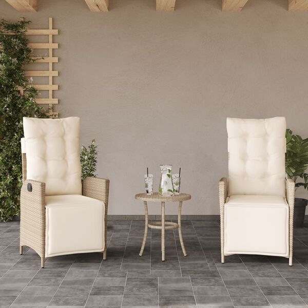 vidaXL Reclining Garden Chairs 2 pcs with Footrest Beige Poly Rattan
