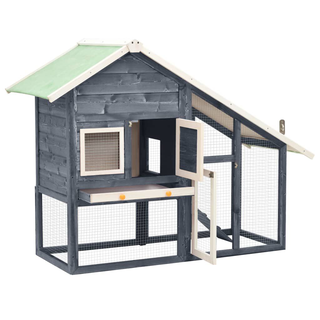 vidaXL Rabbit Hutch Grey and White 140x63x120 cm Solid Firwood