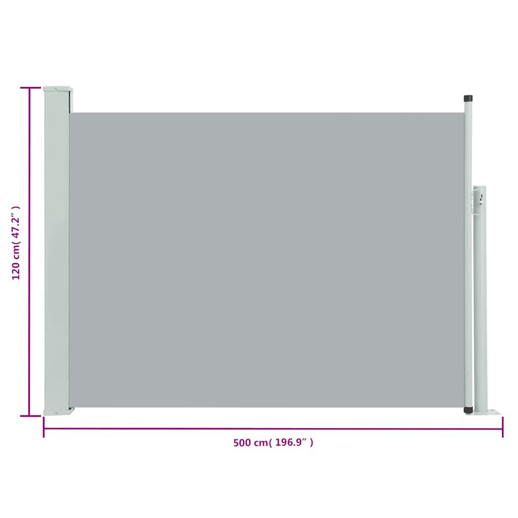 vidaXL Patio Retractable Side Awning 120x500 cm Grey