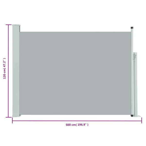 vidaXL Patio Retractable Side Awning 120x500 cm Grey
