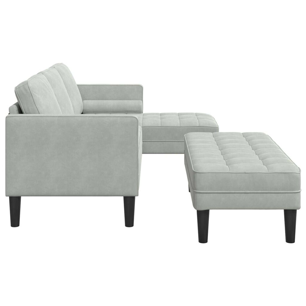 vidaXL Garden Sofa with Bench and Cushions L-Shaped Light Grey Velvet