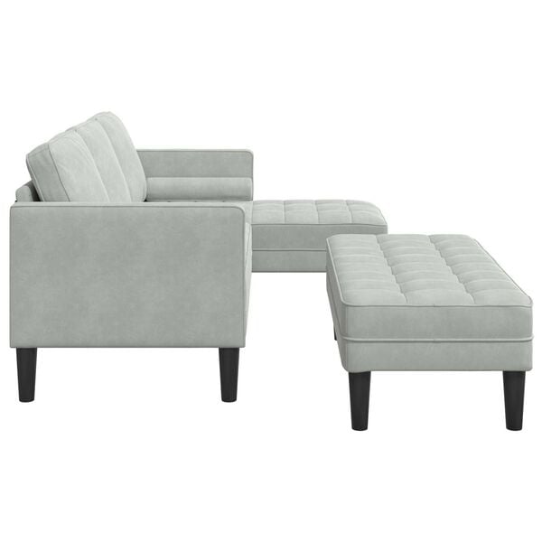 vidaXL Garden Sofa with Bench and Cushions L-Shaped Light Grey Velvet