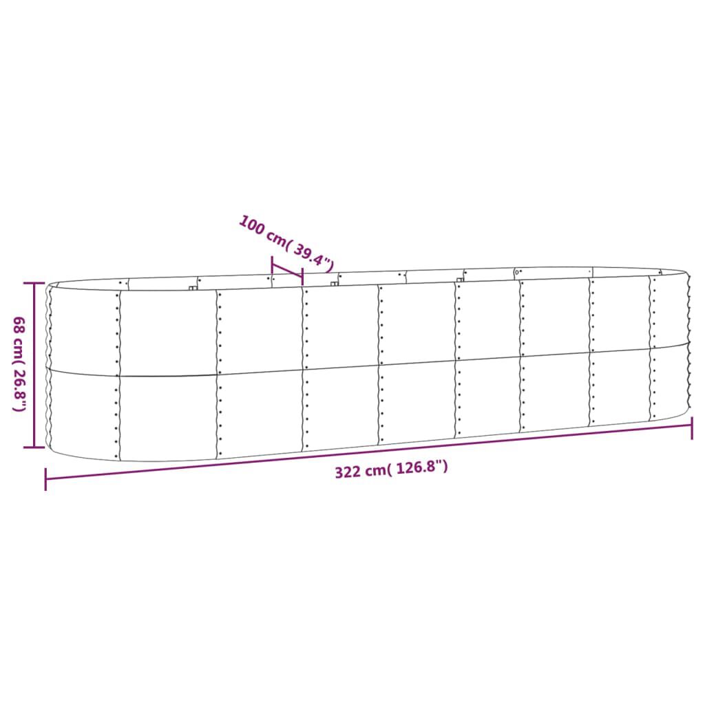 vidaXL Garden Raised Bed Powder-coated Steel 322x100x68 cm Grey