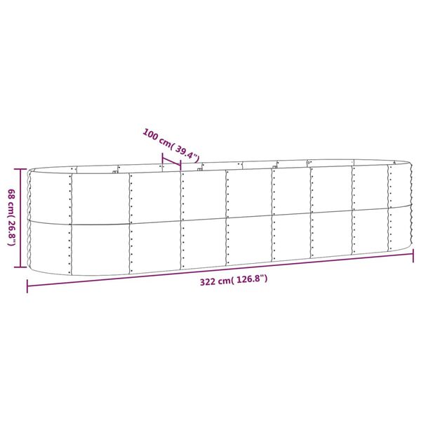 vidaXL Garden Raised Bed Powder-coated Steel 322x100x68 cm Grey