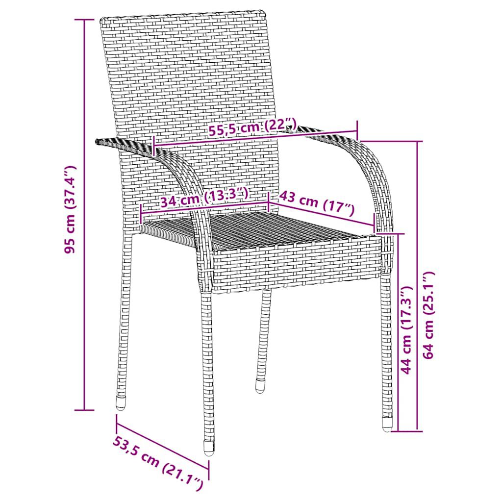 vidaXL Stackable Outdoor Chairs 2 pcs Poly Rattan Brown