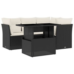 vidaXL 5 Piece Garden Sofa Set with Cushions Black Poly Rattan