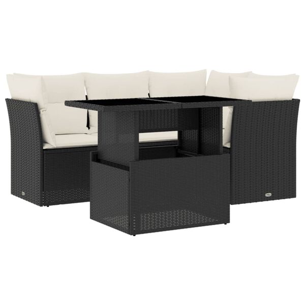 vidaXL 5 Piece Garden Sofa Set with Cushions Black Poly Rattan