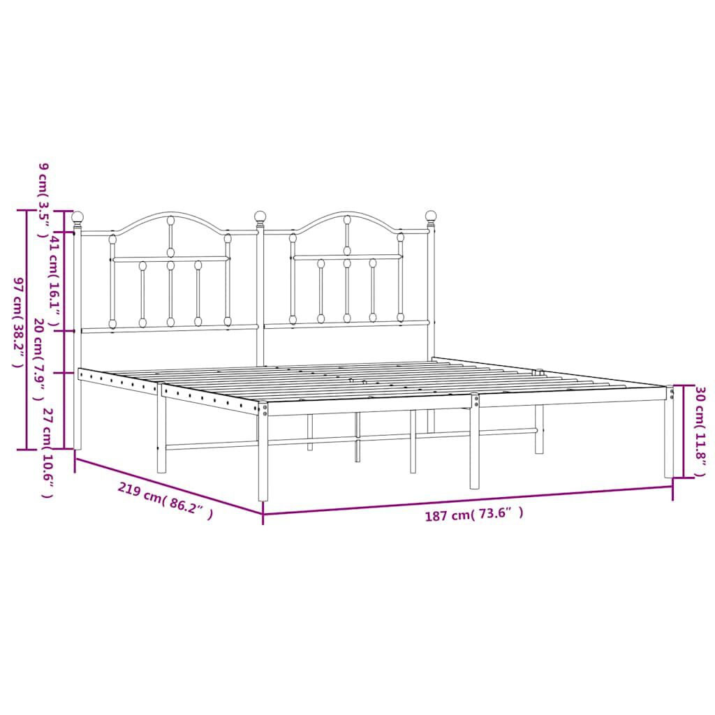 vidaXL Metal Bed Frame without Mattress with Headboard White 183x213cm