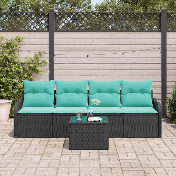 vidaXL 5 Piece Garden Sofa Set with Cushions Black Poly Rattan