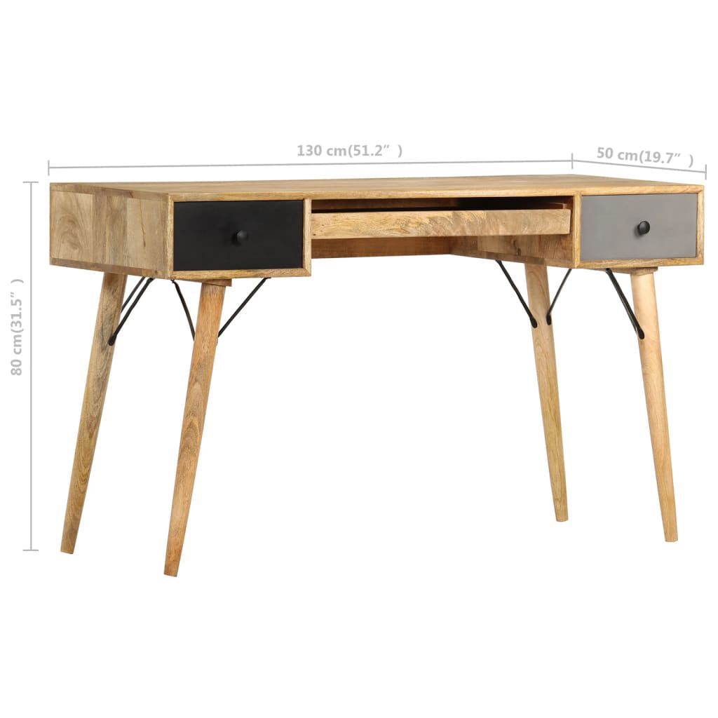 vidaXL Desk with Drawers 130x50x80 cm Solid Mango Wood