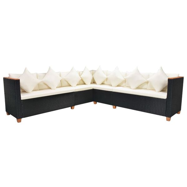 vidaXL 5 Piece Garden Lounge Set with Cushions Poly Rattan Black