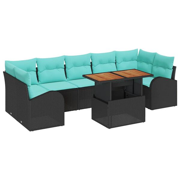 vidaXL Garden Sofa Set with Storage 8 pcs Black Poly rattan