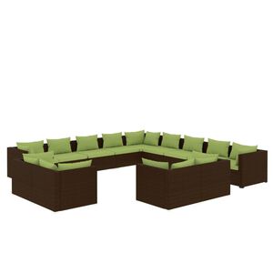 vidaXL 13 Piece Garden Lounge Set with Cushions Brown Poly Rattan
