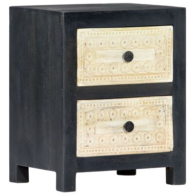 vidaXL Hand Carved Bedside Cabinet Grey 40x30x50 cm Solid Mango Wood