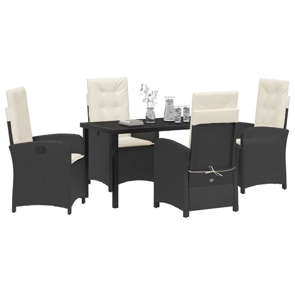 vidaXL Garden Dining Set with Cushion 5 pcs Black Poly Rattan