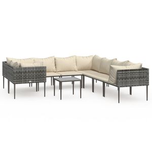 vidaXL 9 Piece Garden Lounge Set with Cushions Grey Poly Rattan