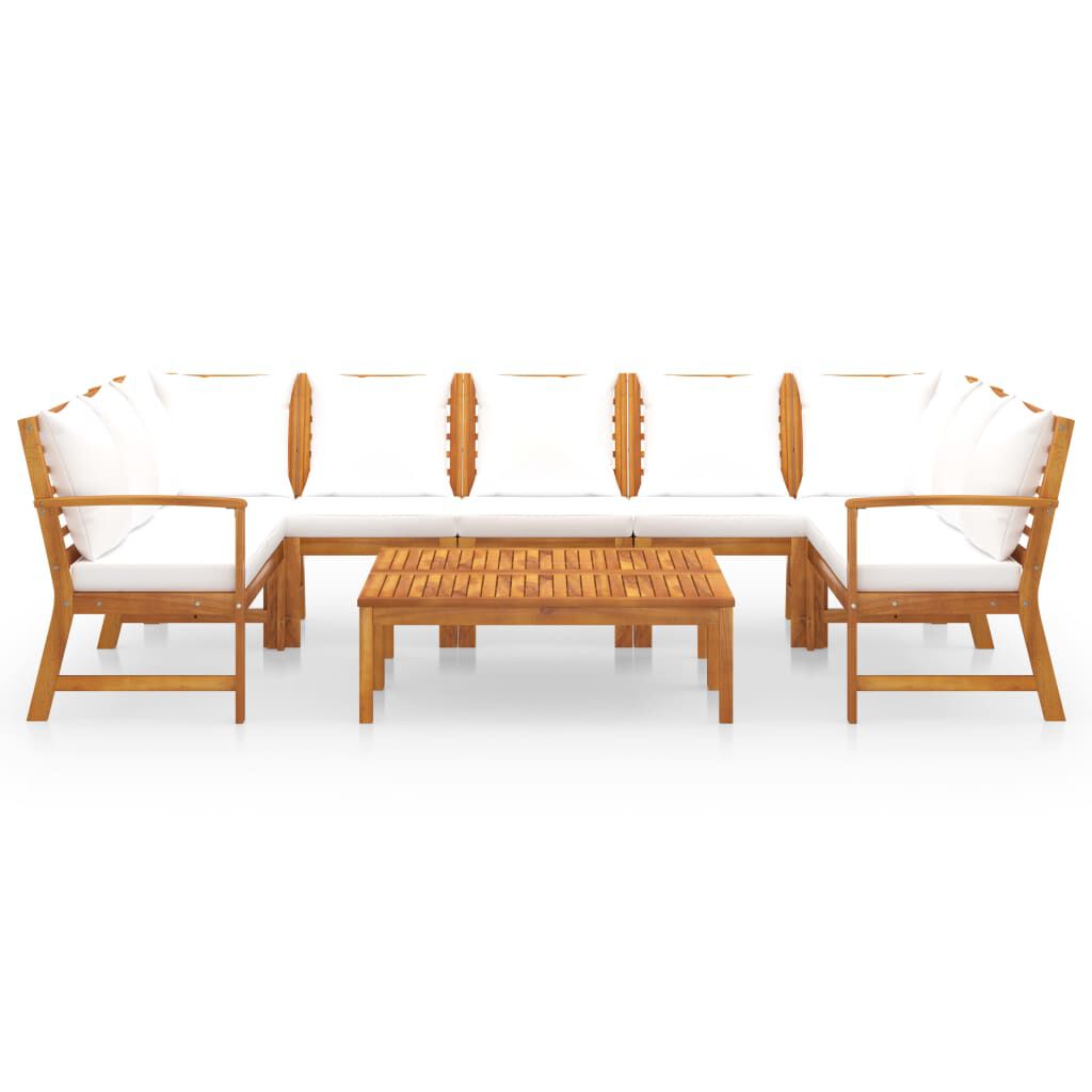 vidaXL 9 Piece Garden Lounge Set with Cushion Cream Solid Acacia Wood
