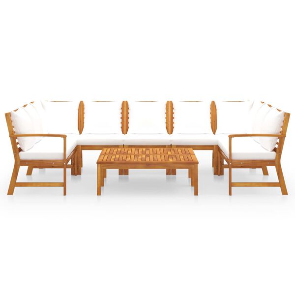 vidaXL 9 Piece Garden Lounge Set with Cushion Cream Solid Acacia Wood