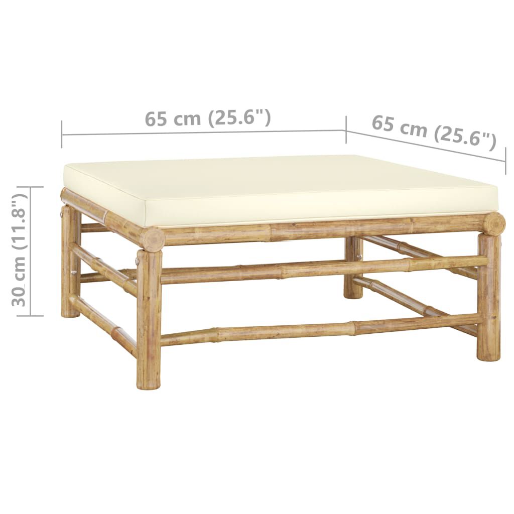 vidaXL Garden Footrest with Cream White Cushion Bamboo