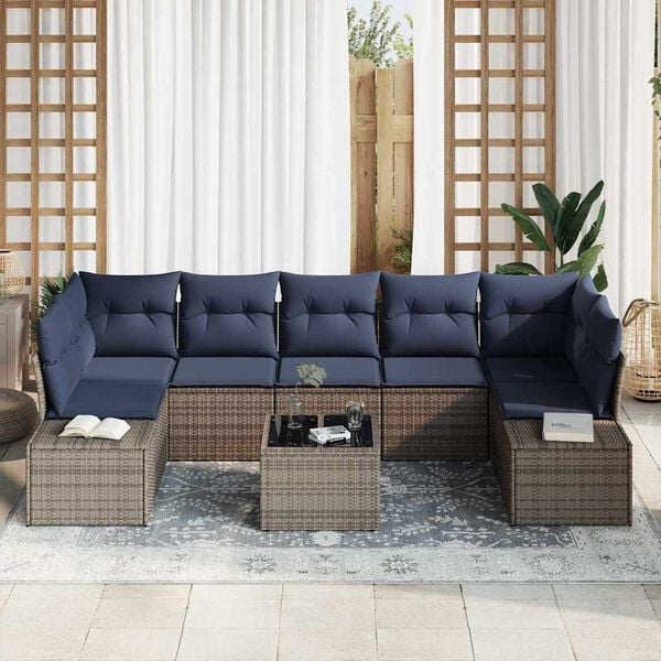 vidaXL Garden Sofa Set 8 pcs Grey Poly rattan