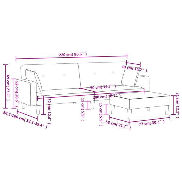 vidaXL 2-Seater Sofa Bed with Footstool Black Fabric