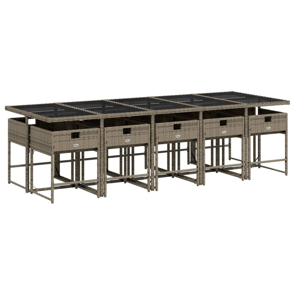 vidaXL 11 Piece Garden Dining Set with Cushions Grey Poly Rattan