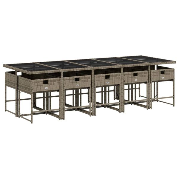 vidaXL 11 Piece Garden Dining Set with Cushions Grey Poly Rattan