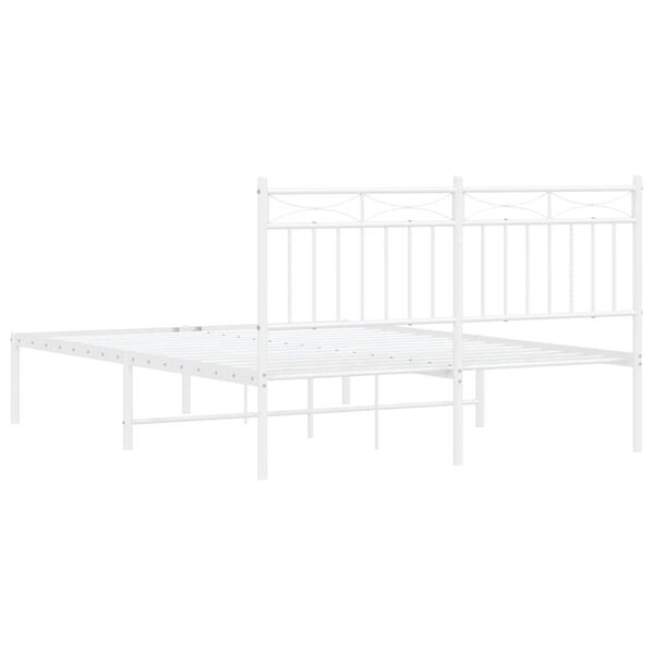 vidaXL Metal Bed Frame without Mattress with Headboard White 135x190cm