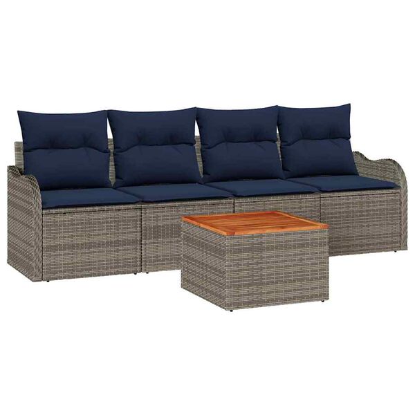 vidaXL Garden Sofa Set with Cushion 5 pcs Grey Poly Rattan