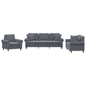 vidaXL 3 Piece Sofa Set with Pillows Dark Grey Velvet