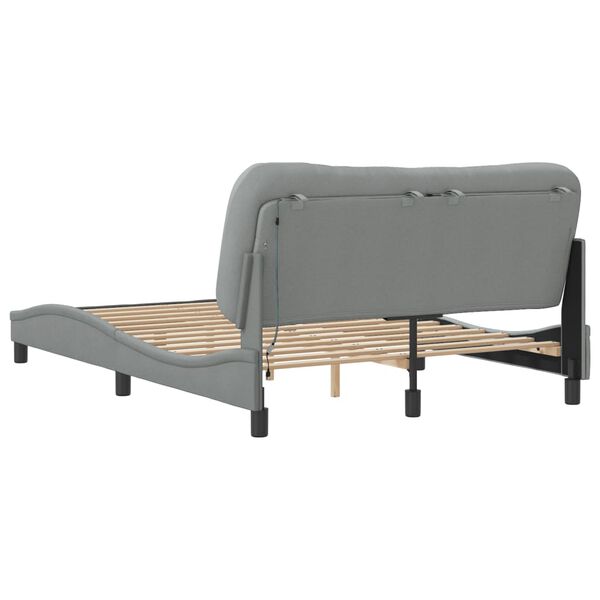 vidaXL Bed Frame with LED without Mattress "Hvar" Light Grey 137x190 cm Fabric