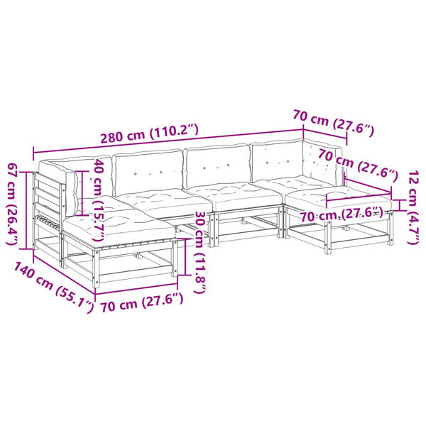 vidaXL 6 Piece Garden Sofa Set with Cushions Solid Wood Pine