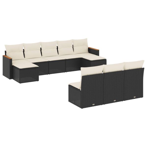 vidaXL 10 Piece Garden Sofa Set with Cushions Black Poly Rattan